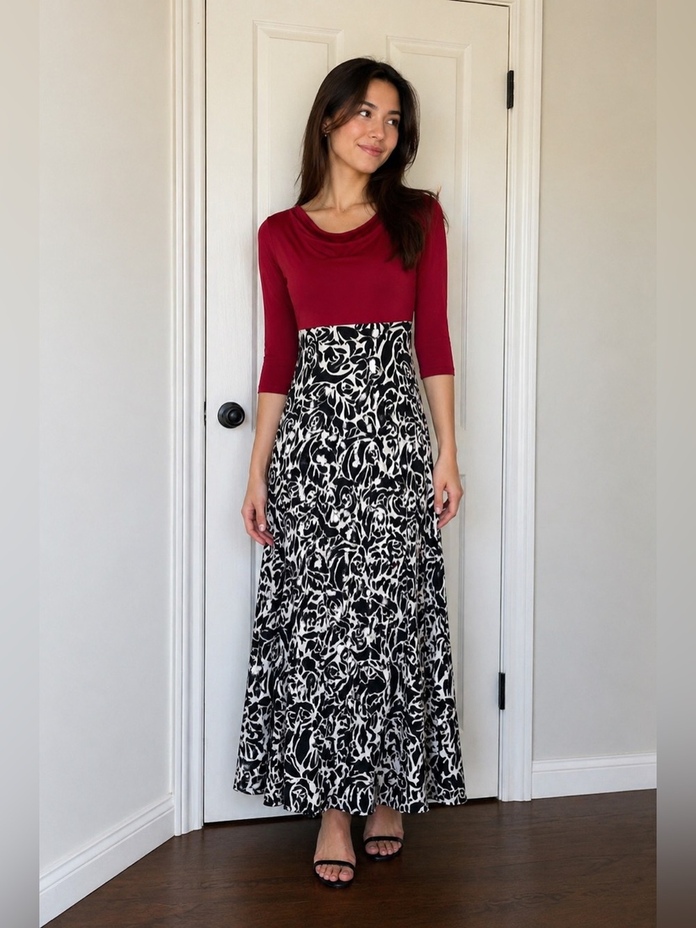Elegant Red and Black Patterned Maxi Dress